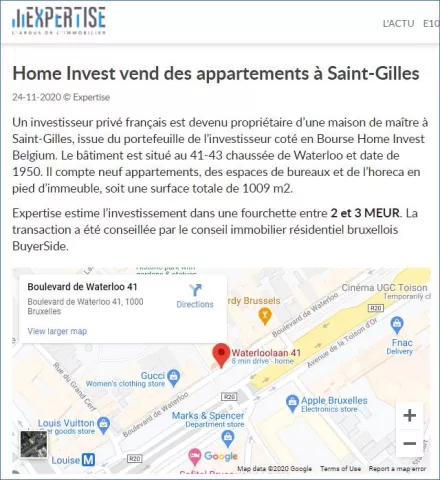 Home Invest vend des appartements à Saint-Gilles