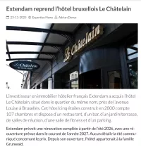 Extendam reprend l'hôtel bruxellois Le Châtelain